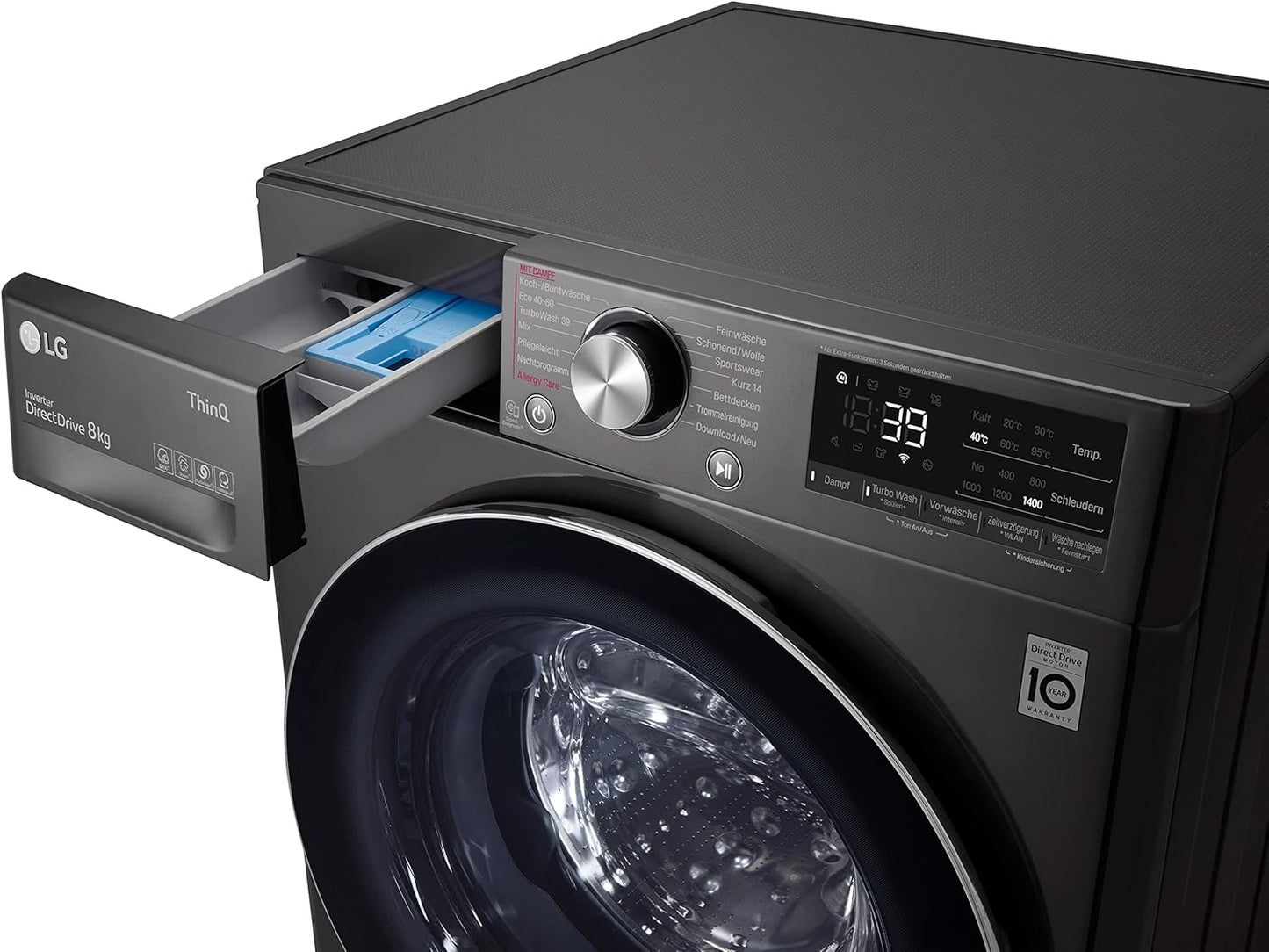 LG F4WV7080, Klasse A, Frontlader-Waschmaschine 8 kg, 1400 U/Min, AI Direct Drive, Wi-Fi, Tiefenreinigung mit Dampf, Groe Kapazitt, TRIPLE A, Außentür aus Sicherheitsglas, 62 x 60 x 85 cm Wei