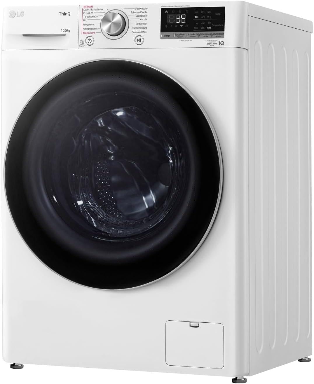 LG F4WV7080, Klasse A, Frontlader-Waschmaschine 8 kg, 1400 U/Min, AI Direct Drive, Wi-Fi, Tiefenreinigung mit Dampf, Groe Kapazitt, TRIPLE A, Außentür aus Sicherheitsglas, 62 x 60 x 85 cm Wei