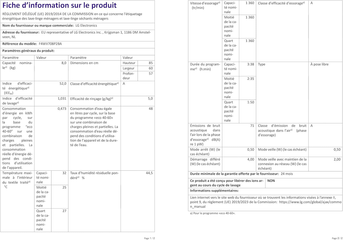 LG F4WV7080, Klasse A, Frontlader-Waschmaschine 8 kg, 1400 U/Min, AI Direct Drive, Wi-Fi, Tiefenreinigung mit Dampf, Groe Kapazitt, TRIPLE A, Außentür aus Sicherheitsglas, 62 x 60 x 85 cm Wei