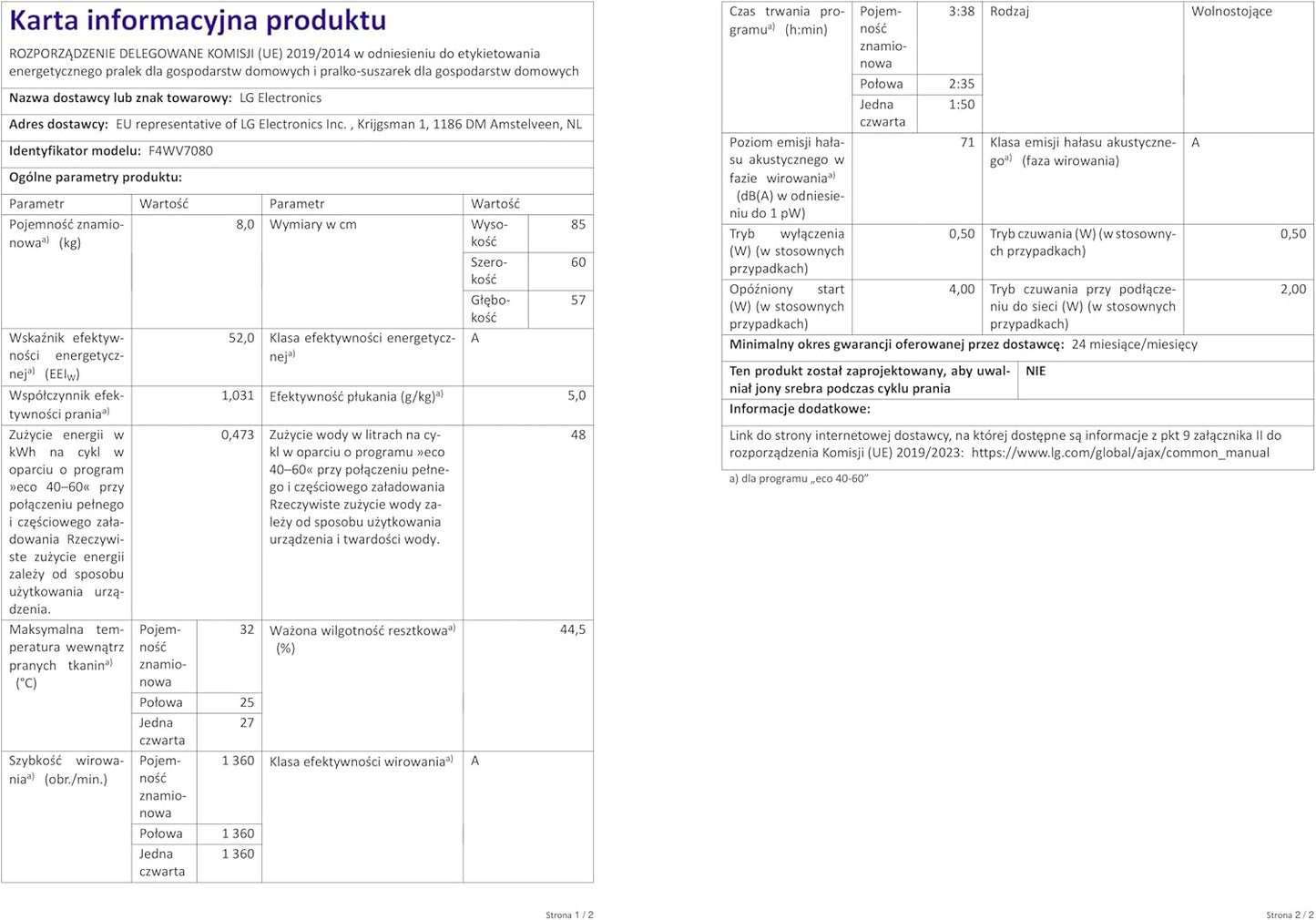 LG F4WV7080, Klasse A, Frontlader-Waschmaschine 8 kg, 1400 U/Min, AI Direct Drive, Wi-Fi, Tiefenreinigung mit Dampf, Groe Kapazitt, TRIPLE A, Außentür aus Sicherheitsglas, 62 x 60 x 85 cm Wei