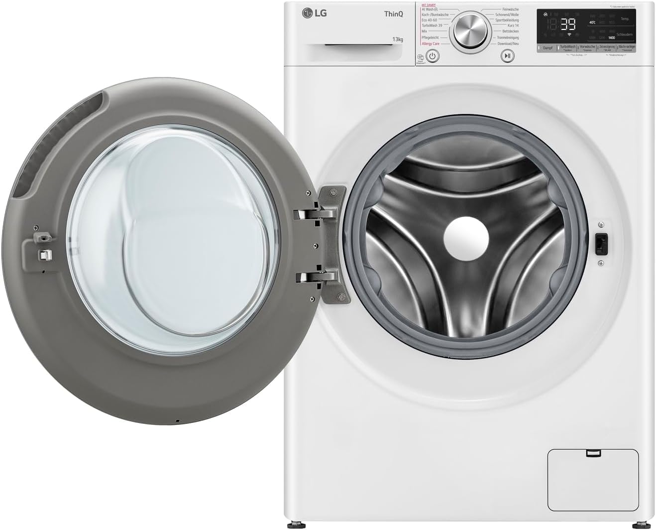 LG F4WV7080, Klasse A, Frontlader-Waschmaschine 8 kg, 1400 U/Min, AI Direct Drive, Wi-Fi, Tiefenreinigung mit Dampf, Groe Kapazitt, TRIPLE A, Außentür aus Sicherheitsglas, 62 x 60 x 85 cm Wei