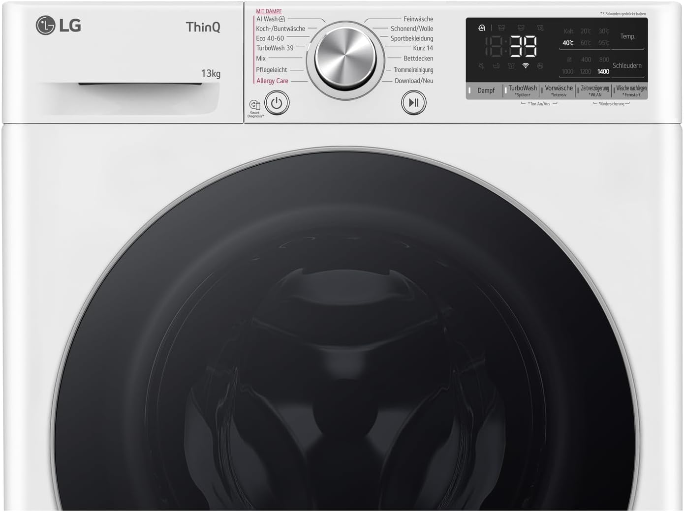 LG F4WV7080, Klasse A, Frontlader-Waschmaschine 8 kg, 1400 U/Min, AI Direct Drive, Wi-Fi, Tiefenreinigung mit Dampf, Groe Kapazitt, TRIPLE A, Außentür aus Sicherheitsglas, 62 x 60 x 85 cm Wei