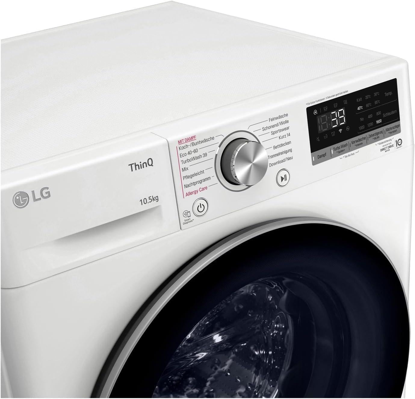 LG F4WV7080, Klasse A, Frontlader-Waschmaschine 8 kg, 1400 U/Min, AI Direct Drive, Wi-Fi, Tiefenreinigung mit Dampf, Groe Kapazitt, TRIPLE A, Außentür aus Sicherheitsglas, 62 x 60 x 85 cm Wei