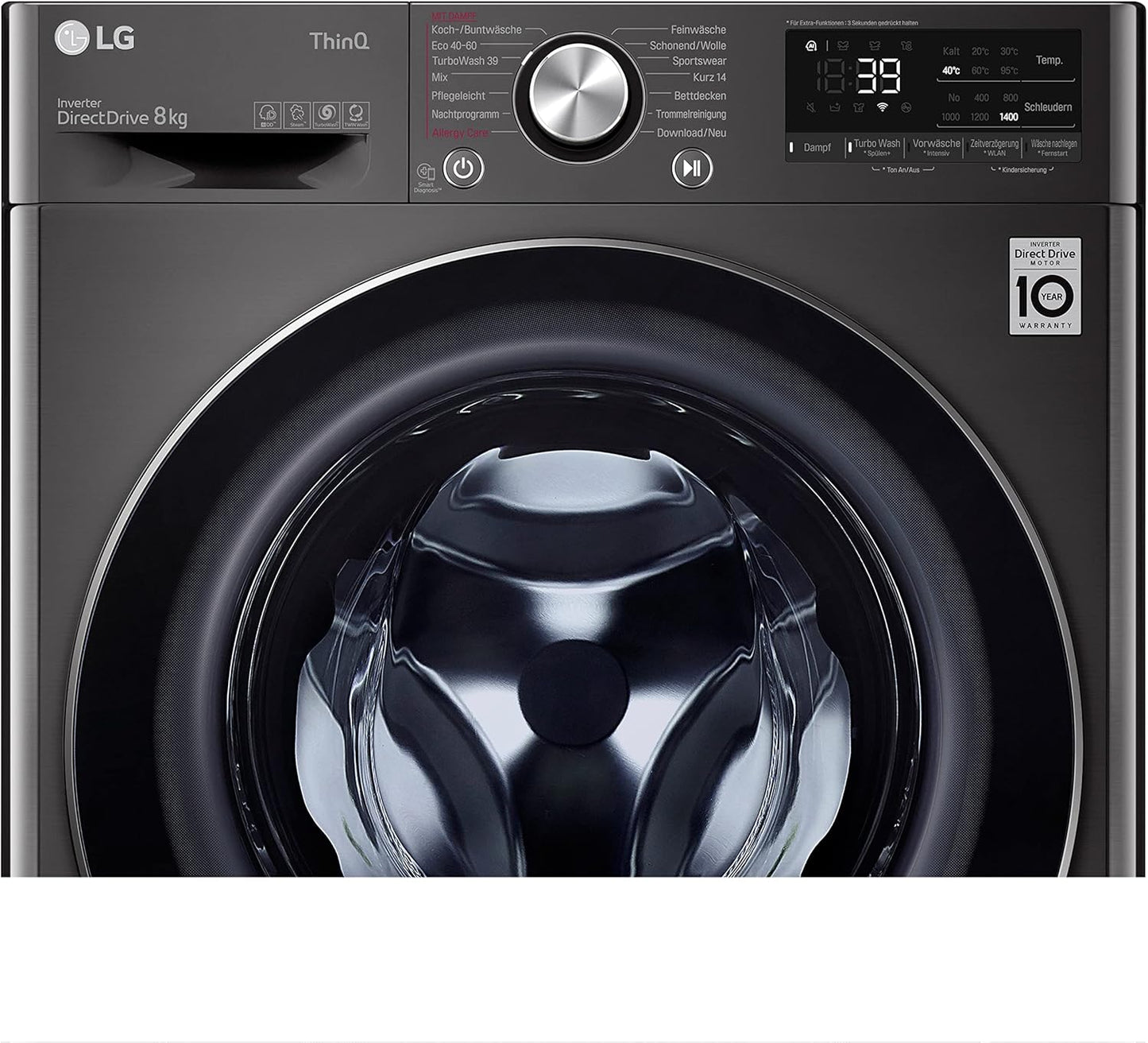 LG F4WV7080, Klasse A, Frontlader-Waschmaschine 8 kg, 1400 U/Min, AI Direct Drive, Wi-Fi, Tiefenreinigung mit Dampf, Groe Kapazitt, TRIPLE A, Außentür aus Sicherheitsglas, 62 x 60 x 85 cm Wei