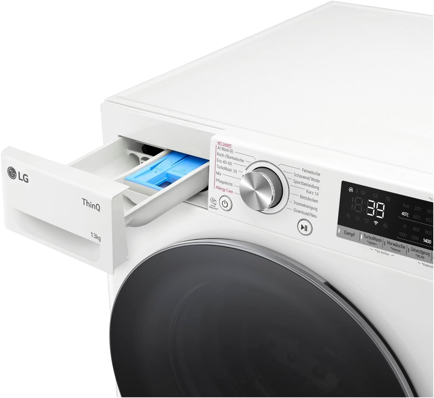 LG F4WV7080, Klasse A, Frontlader-Waschmaschine 8 kg, 1400 U/Min, AI Direct Drive, Wi-Fi, Tiefenreinigung mit Dampf, Groe Kapazitt, TRIPLE A, Außentür aus Sicherheitsglas, 62 x 60 x 85 cm Wei