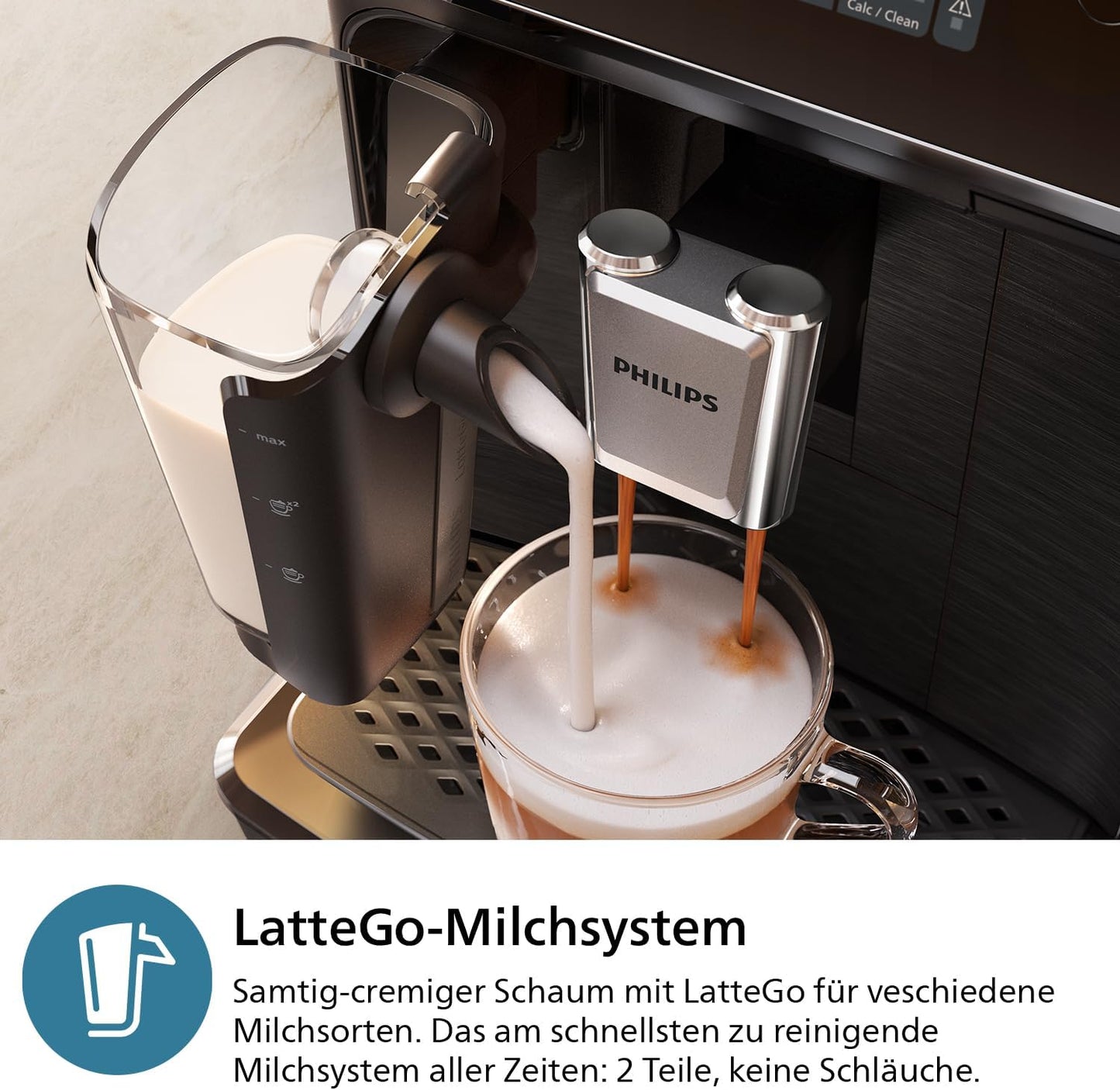 Philips Serie 2200 Kaffeevollautomat – Klassischer Milchaufschumer, Intuitives Touchdisplay, mattes Schwarz (EP2220/10)