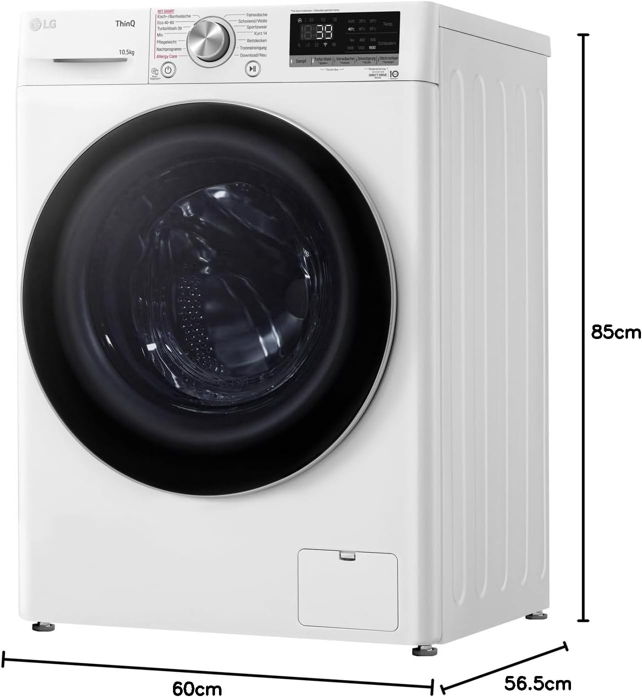 LG F4WV7080, Klasse A, Frontlader-Waschmaschine 8 kg, 1400 U/Min, AI Direct Drive, Wi-Fi, Tiefenreinigung mit Dampf, Groe Kapazitt, TRIPLE A, Außentür aus Sicherheitsglas, 62 x 60 x 85 cm Wei
