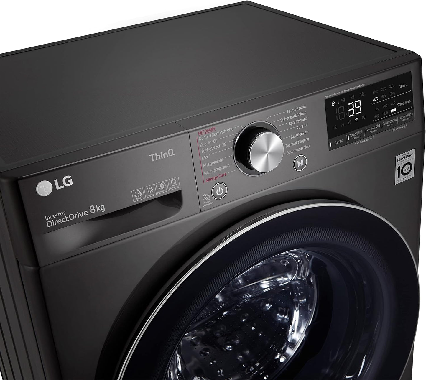 LG F4WV7080, Klasse A, Frontlader-Waschmaschine 8 kg, 1400 U/Min, AI Direct Drive, Wi-Fi, Tiefenreinigung mit Dampf, Groe Kapazitt, TRIPLE A, Außentür aus Sicherheitsglas, 62 x 60 x 85 cm Wei