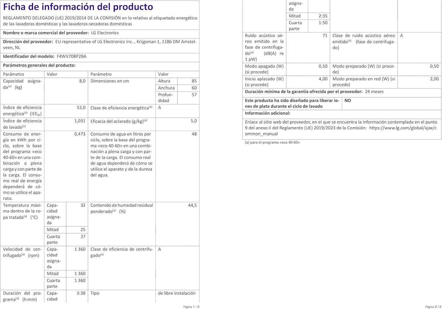 LG F4WV7080, Klasse A, Frontlader-Waschmaschine 8 kg, 1400 U/Min, AI Direct Drive, Wi-Fi, Tiefenreinigung mit Dampf, Groe Kapazitt, TRIPLE A, Außentür aus Sicherheitsglas, 62 x 60 x 85 cm Wei
