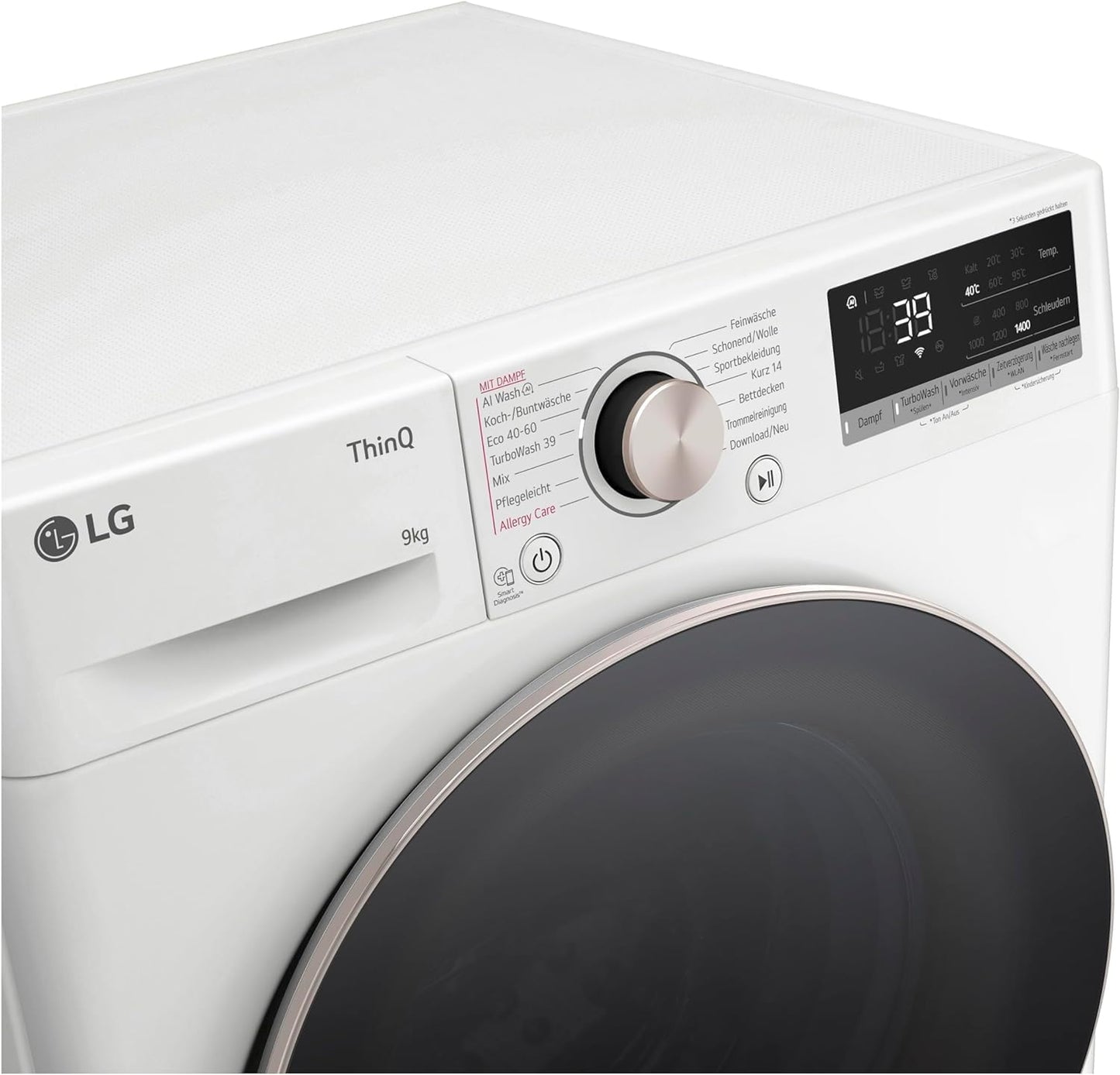 LG F4WV7080, Klasse A, Frontlader-Waschmaschine 8 kg, 1400 U/Min, AI Direct Drive, Wi-Fi, Tiefenreinigung mit Dampf, Groe Kapazitt, TRIPLE A, Außentür aus Sicherheitsglas, 62 x 60 x 85 cm Wei
