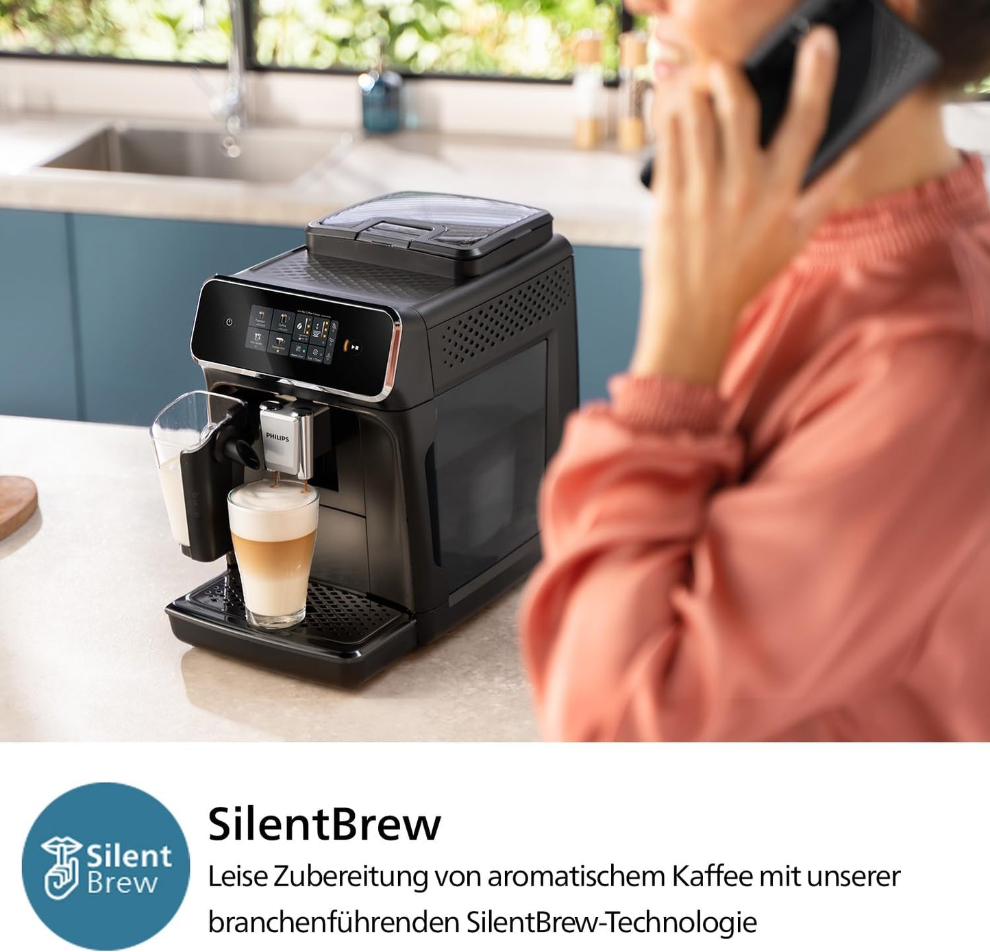 Philips Serie 2200 Kaffeevollautomat – Klassischer Milchaufschumer, Intuitives Touchdisplay, mattes Schwarz (EP2220/10)