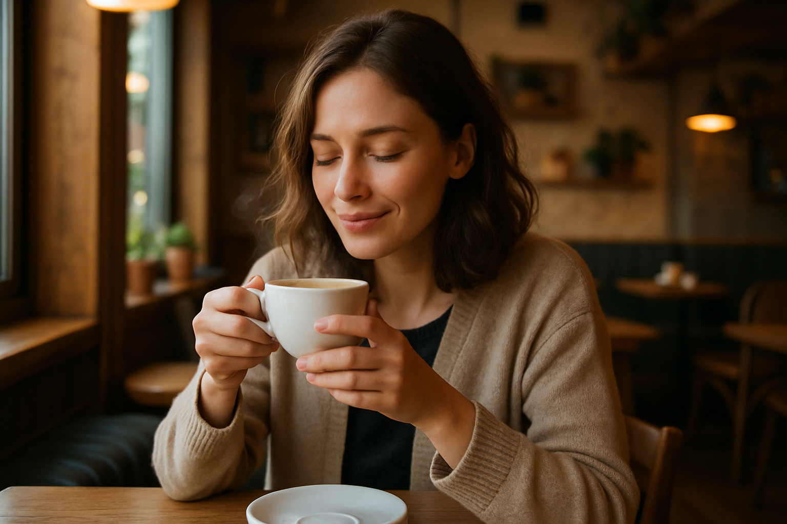 generate me women drinking coffe