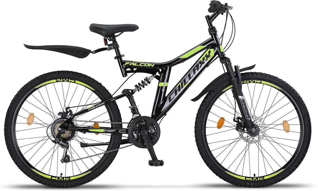 Chillaxx Bike Falcon Premium Mountainbike in 24,26,27.5 und 29 Zoll - Fahrrad für Jungen, Mädchen, Damen und Herren - Scheibenbremse- 21 Gang-Schaltung - Vollfederung
