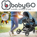 babyGO Kinderwagen 3 in 1 für Zwillinge - Geschwisterkinderwagen/Geschwisterwagen für Babys - Zwillingskinderwagen/Zwillingswagen für 2 Kinder mit viel Zubehör (Blau Melange-ohne Babyschale)