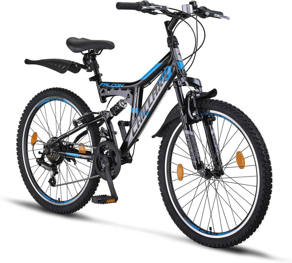 Chillaxx Bike Falcon Premium Mountainbike in 24,26,27.5 und 29 Zoll - Fahrrad für Jungen, Mädchen, Damen und Herren - Scheibenbremse- 21 Gang-Schaltung - Vollfederung