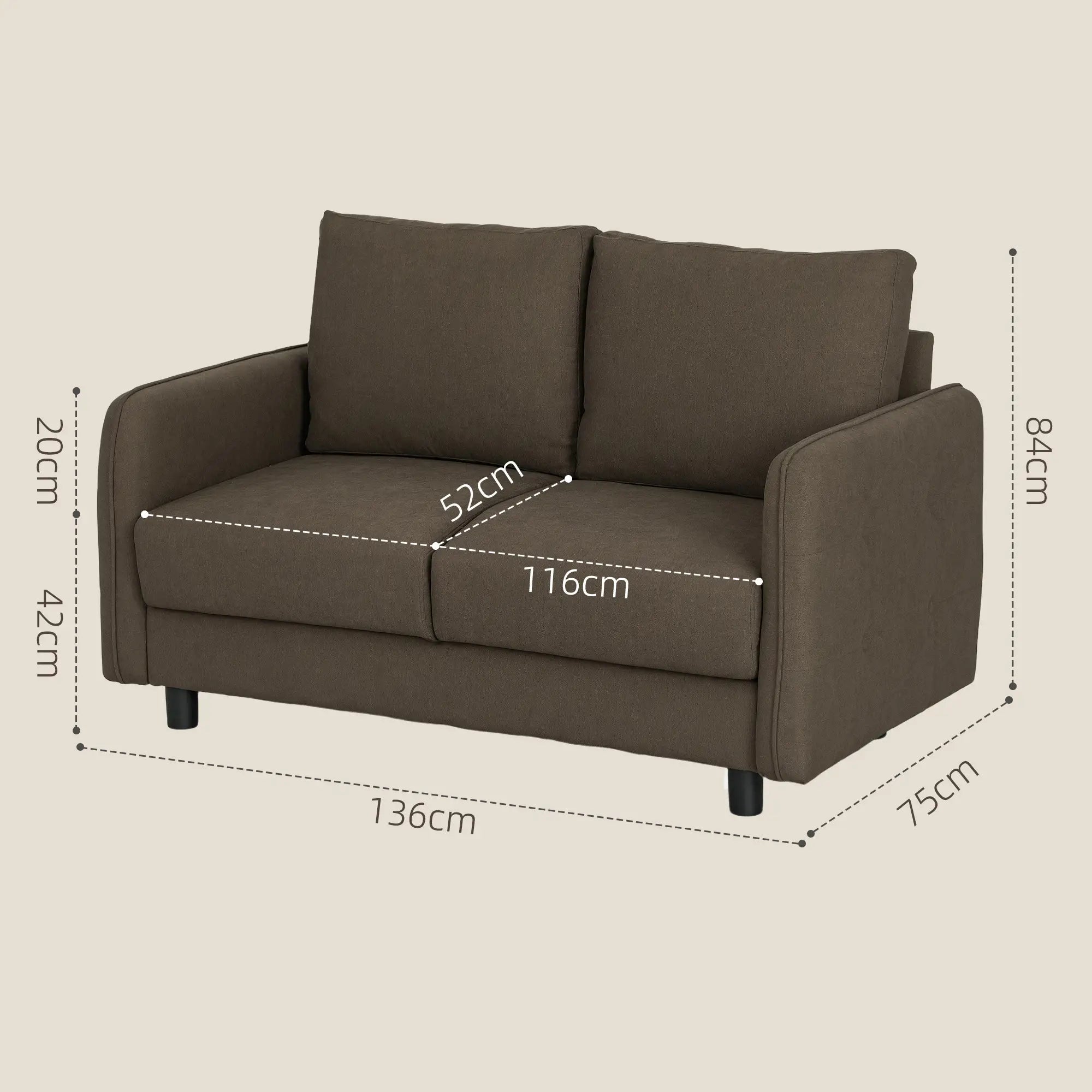 HOMCOM 2-Sitzer Sofa mit Stauraum & Samtoptik, Braun