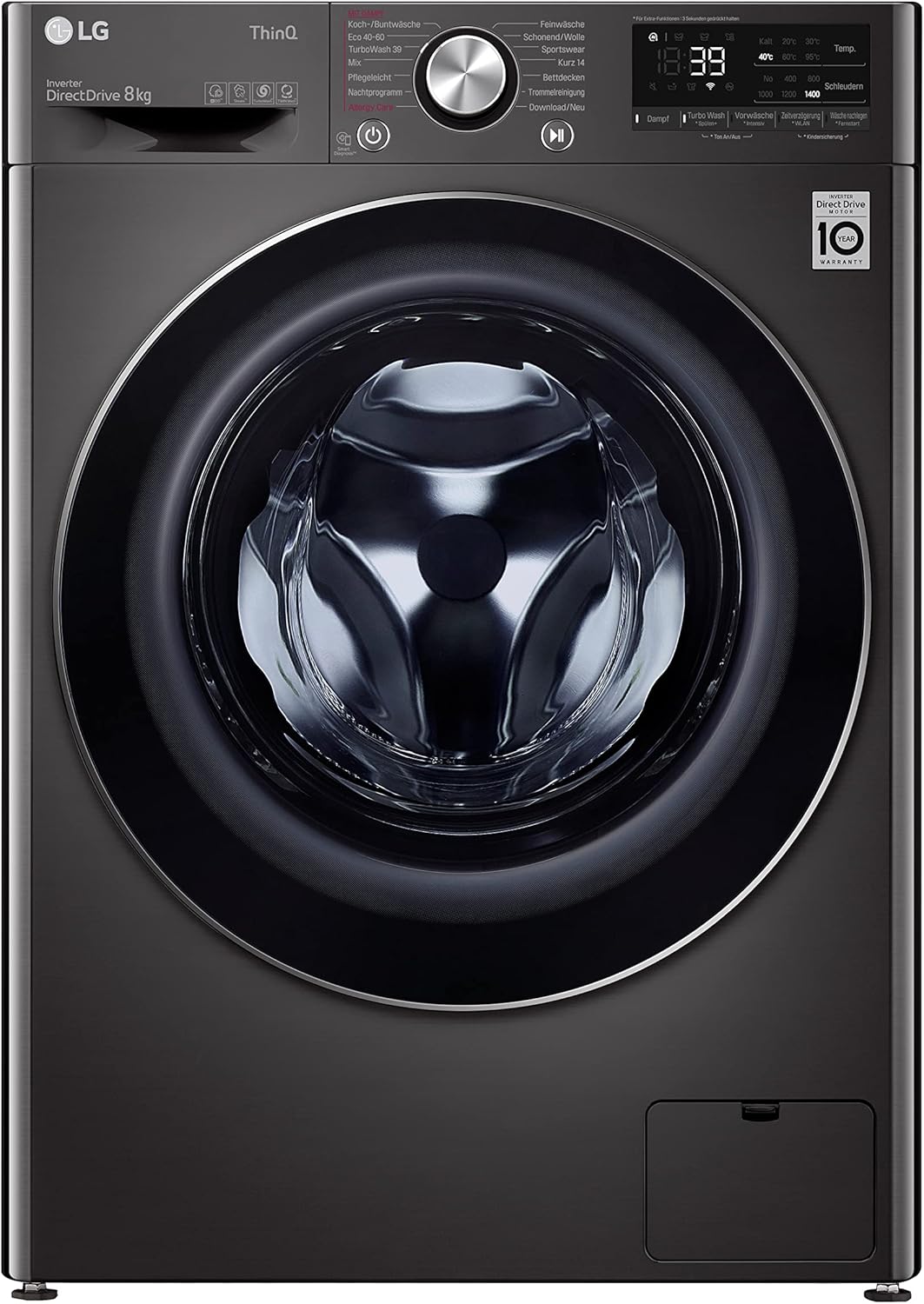 LG F4WV7080, Klasse A, Frontlader-Waschmaschine 8 kg, 1400 U/Min, AI Direct Drive, Wi-Fi, Tiefenreinigung mit Dampf, Groe Kapazitt, TRIPLE A, Außentür aus Sicherheitsglas, 62 x 60 x 85 cm Wei
